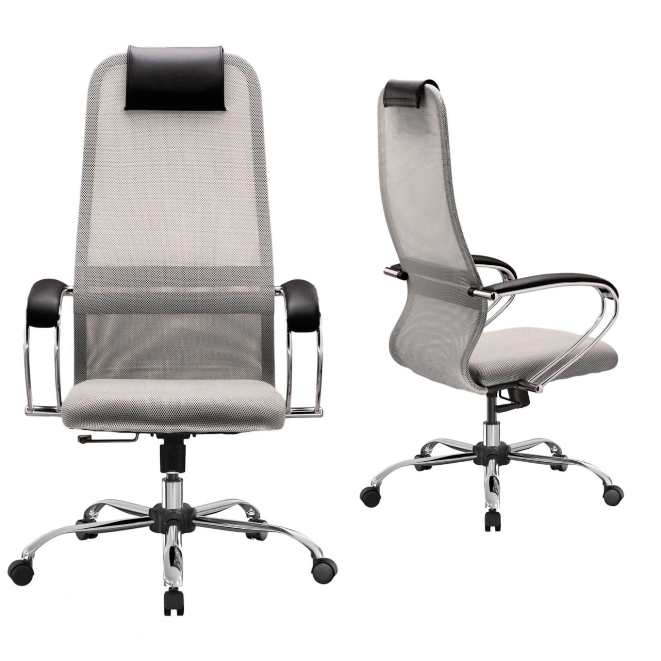 Кресло офисное  хром, ткань-сетка (светло-серое)